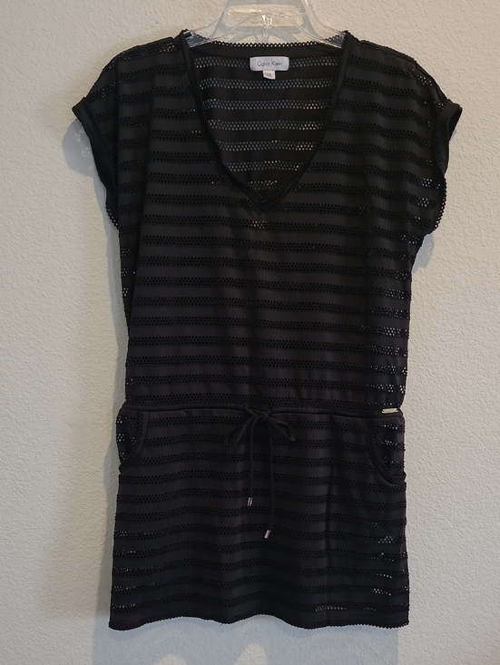 Calvin Klein Other - Calvin Klein Black Striped V-Neck Tunic with Drawstring Swim Cover Size S/M